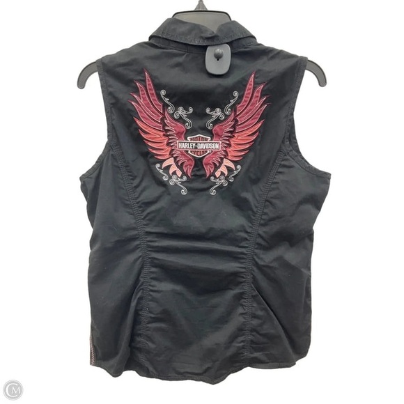 Harley-Davidson Jackets & Blazers - Harley-Davidson Black Sleeveless Blouse with Pink Wing Design